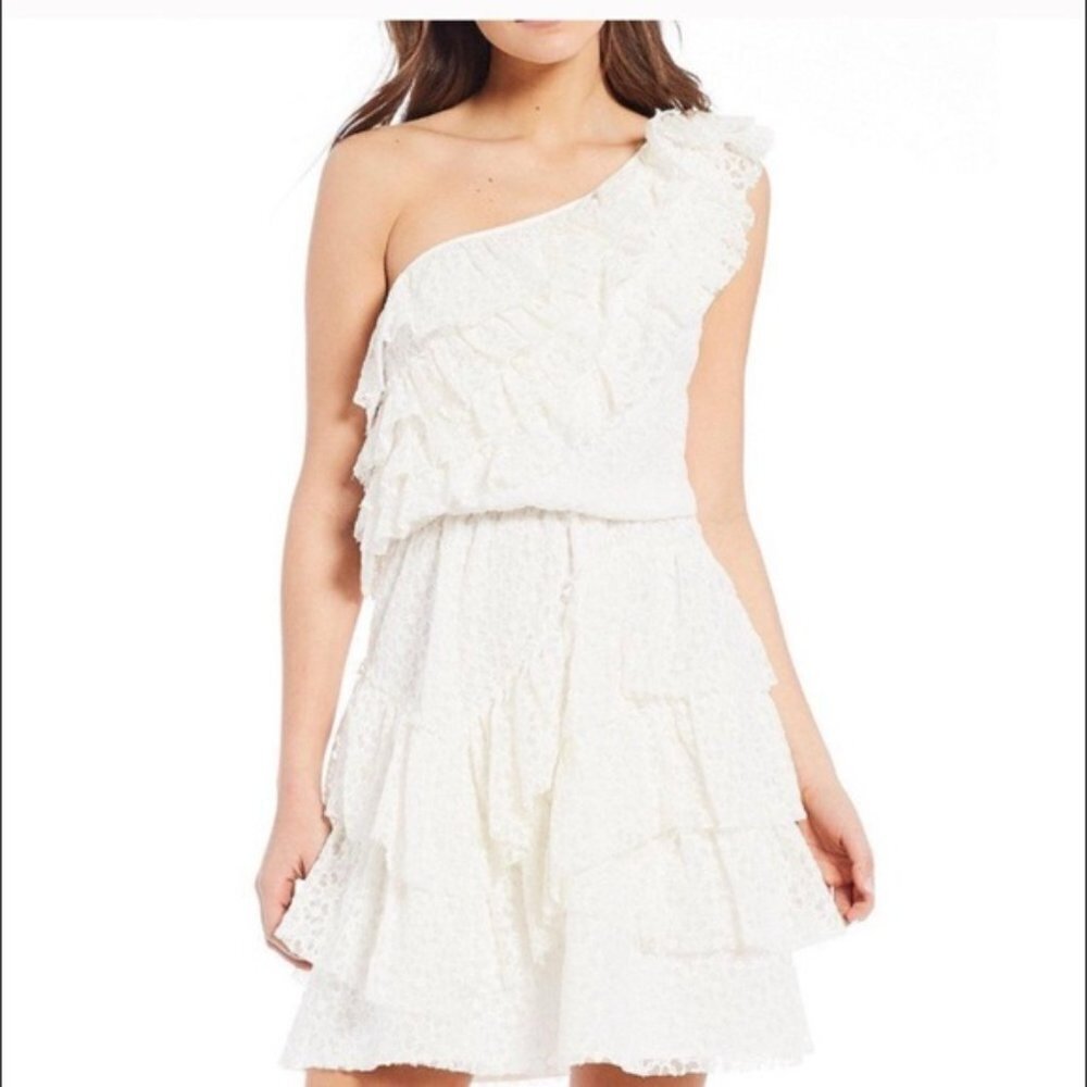 NWT Chelsea & Violet Lace One Shoulder Tiered Ruffle Dress